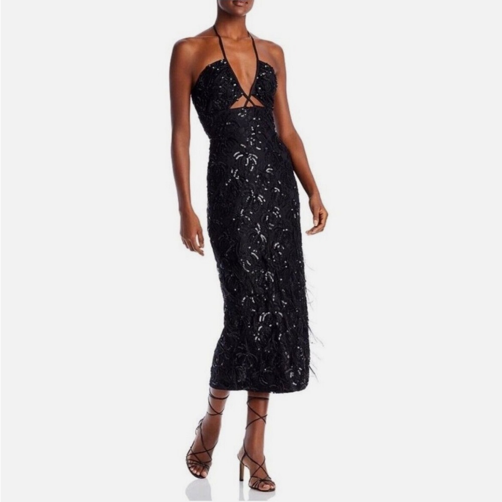 Yaura Women's Black Remi Lace Embellished Midi Dress Size 4